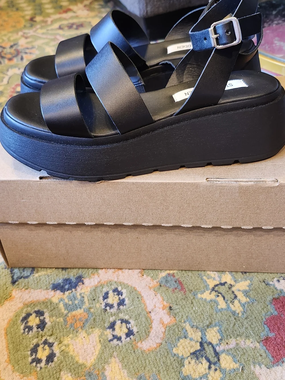 Steve Madden Black Platform Double-Strap Sandals